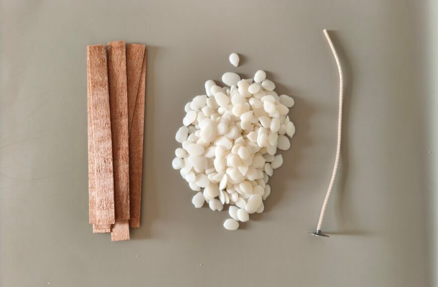 candle wick types and soy wax on a table