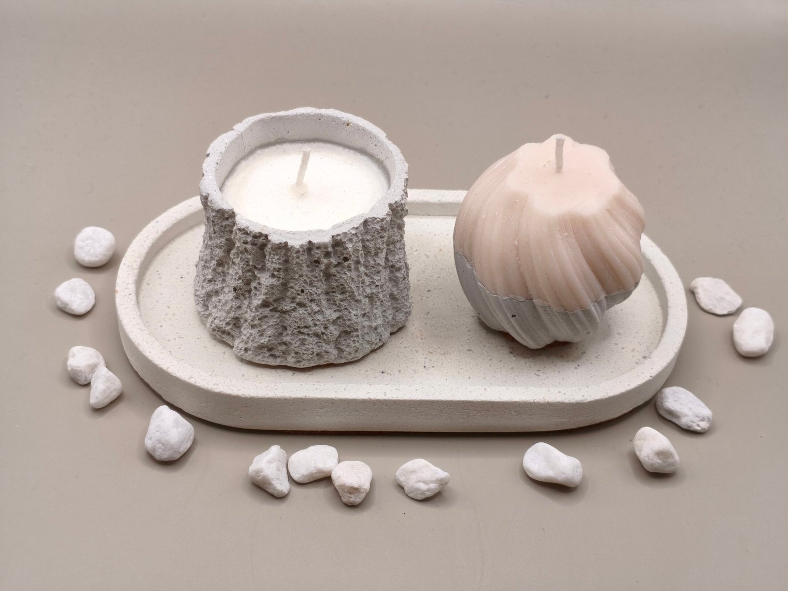 soy candles in cement container