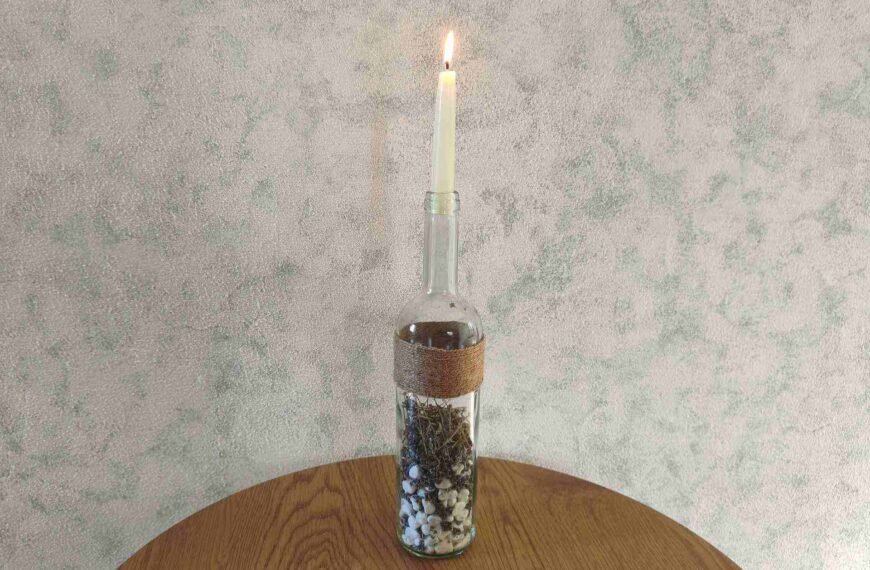 DIY wine bottle candle holder